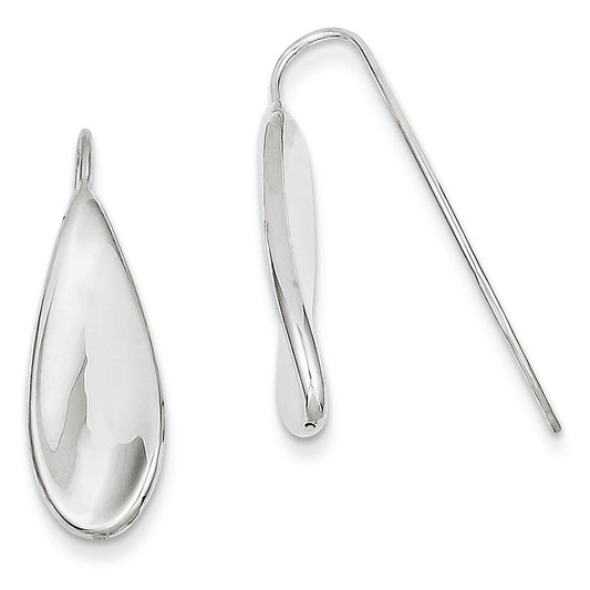 14K White Gold Curved Tear Drop Wire Earrings