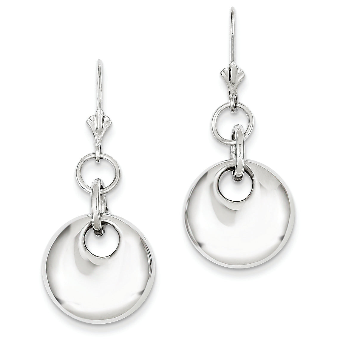 14K White Gold Round Puff Dangle Leverback Earrings