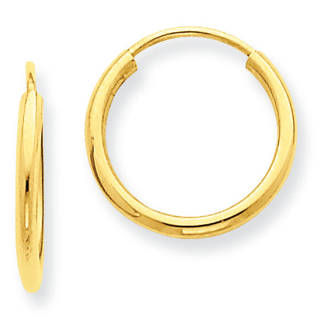14K Gold 1.5mm Polished Round Endless Hoop Earrings
