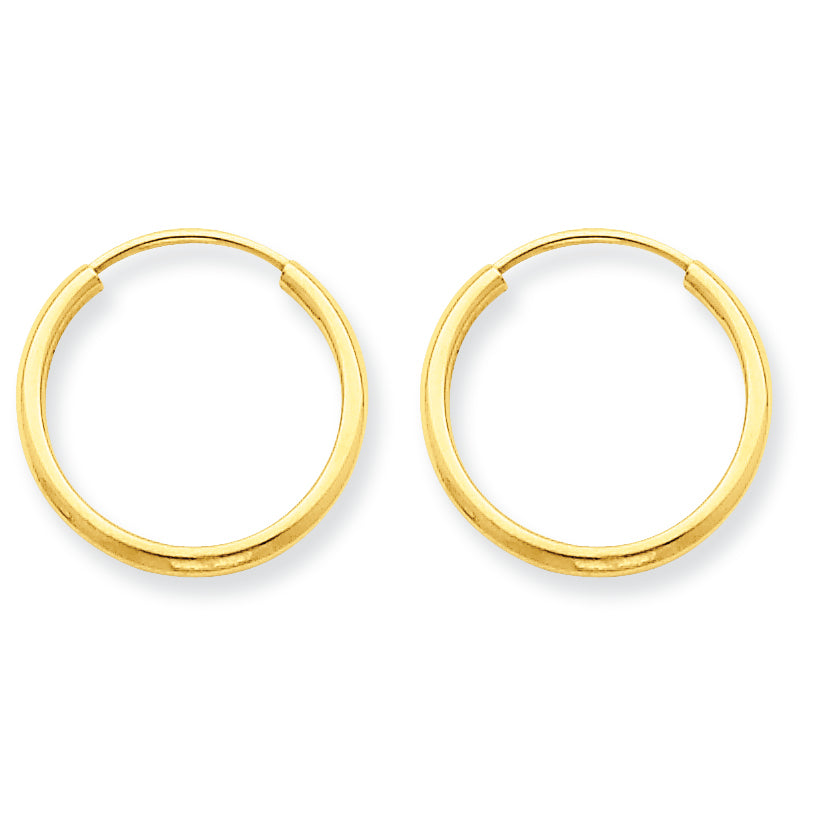 14K Gold 1.5mm Polished Round Endless Hoop Earrings