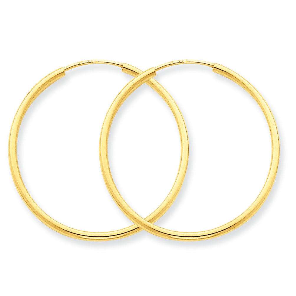 14K Gold 1.5mm Polished Round Endless Hoop Earrings