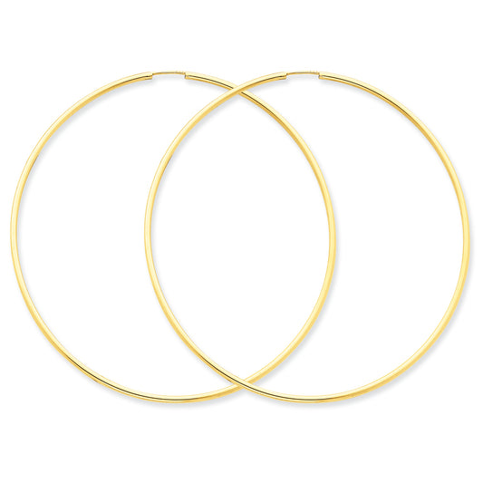 14K Gold 1.5mm Polished Round Endless Hoop Earrings