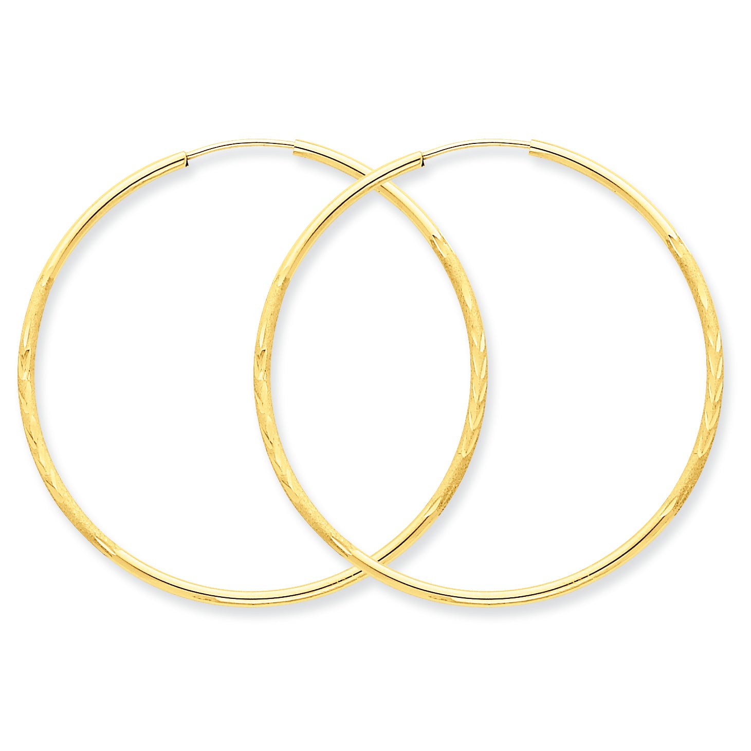 14K Gold 1.5mm Satin Diamond-cut Endless Hoop Earrings