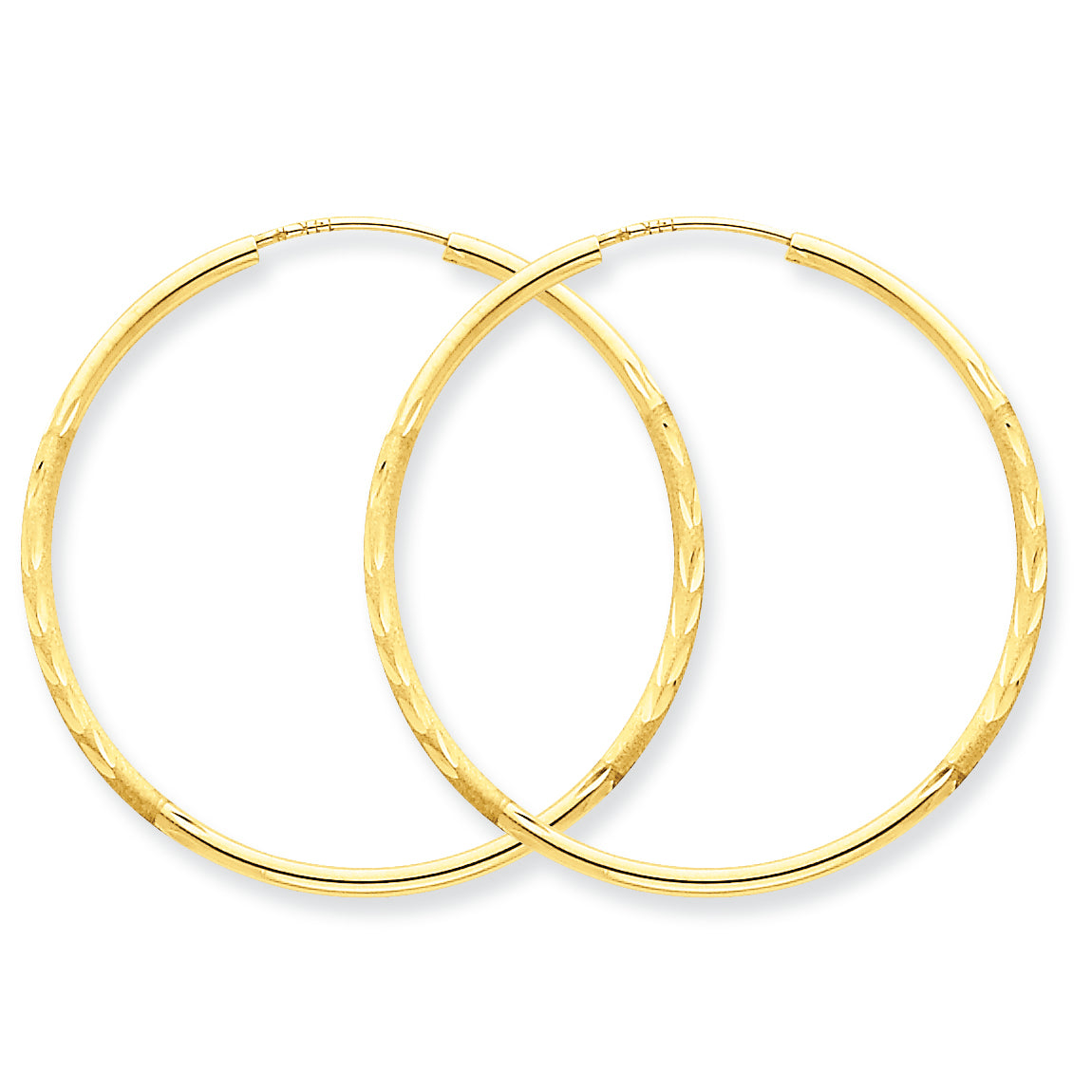 14K Gold 1.5mm Satin Diamond-cut Endless Hoop Earrings