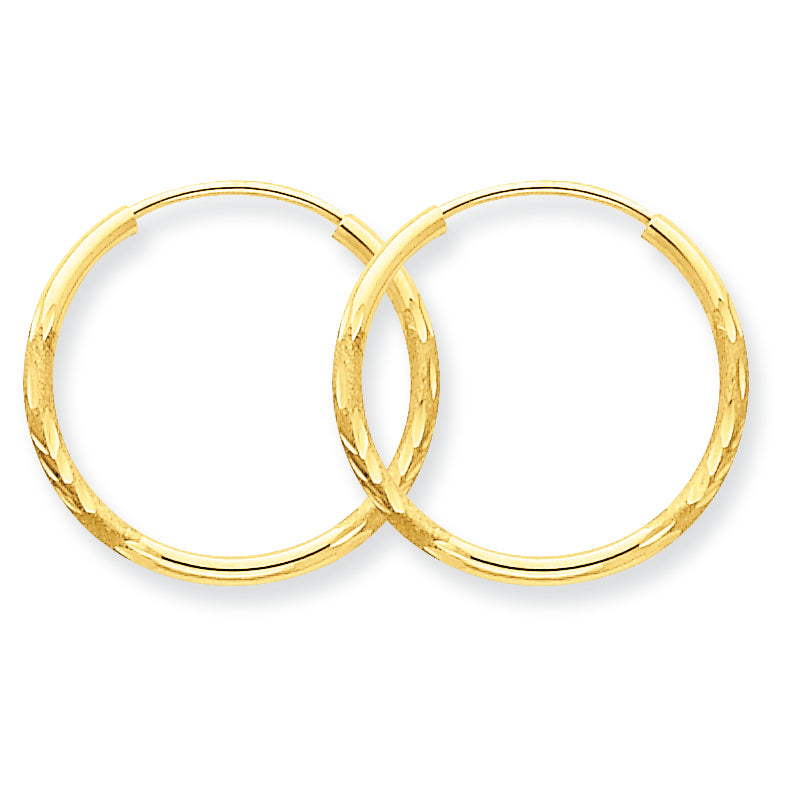 14K Gold 1.5mm Satin Diamond-cut Endless Hoop Earrings