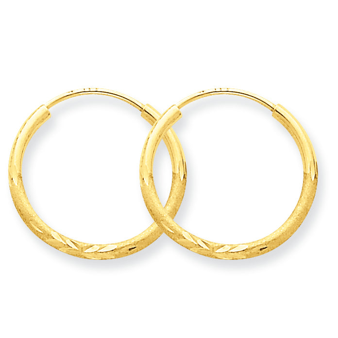 14K Gold 1.5mm Satin Diamond-cut Endless Hoop Earrings