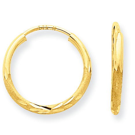 14K Gold 1.5mm Satin Diamond-cut Endless Hoop Earrings
