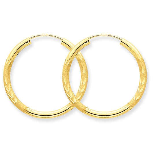 14K Gold 2mm Satin Diamond-cut Endless Hoop Earrings