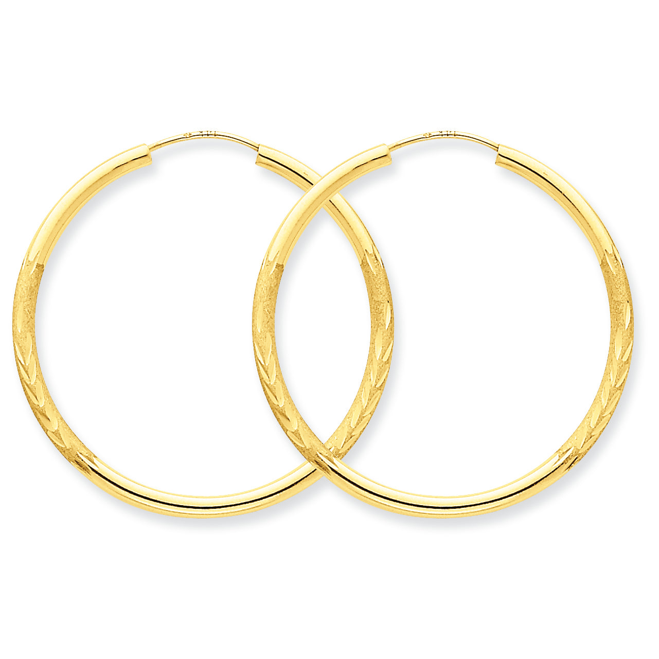 14K Gold 2mm Satin Diamond-cut Endless Hoop Earrings