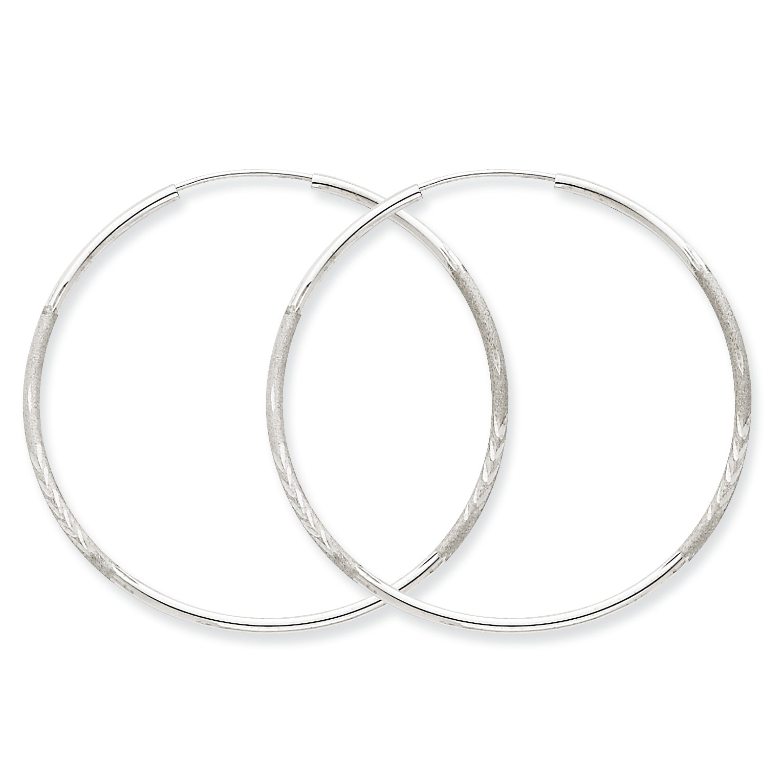 14K White Gold 1.5mm Diamond-cut Endless Hoop Earrings