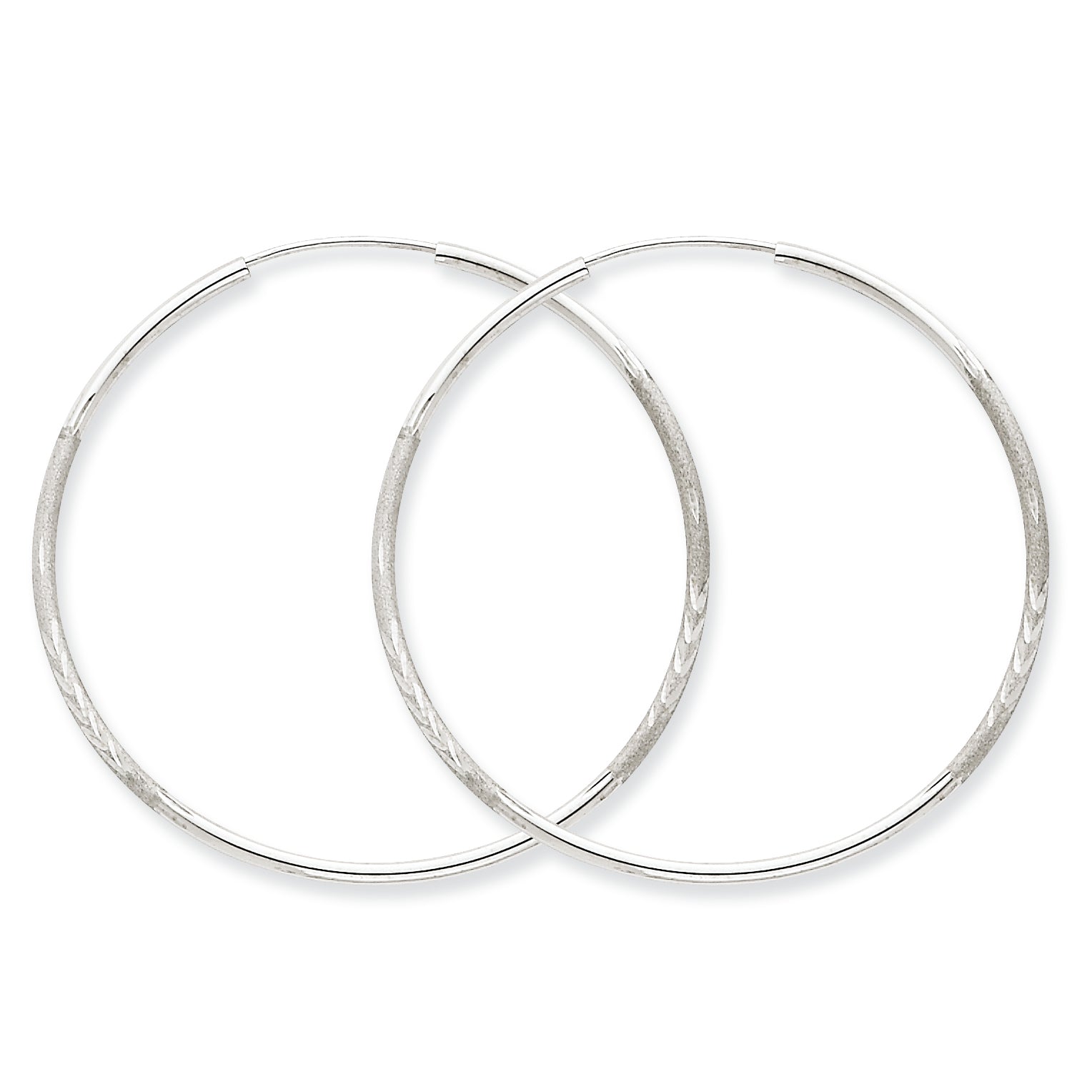 14K White Gold 1.5mm Diamond-cut Endless Hoop Earrings
