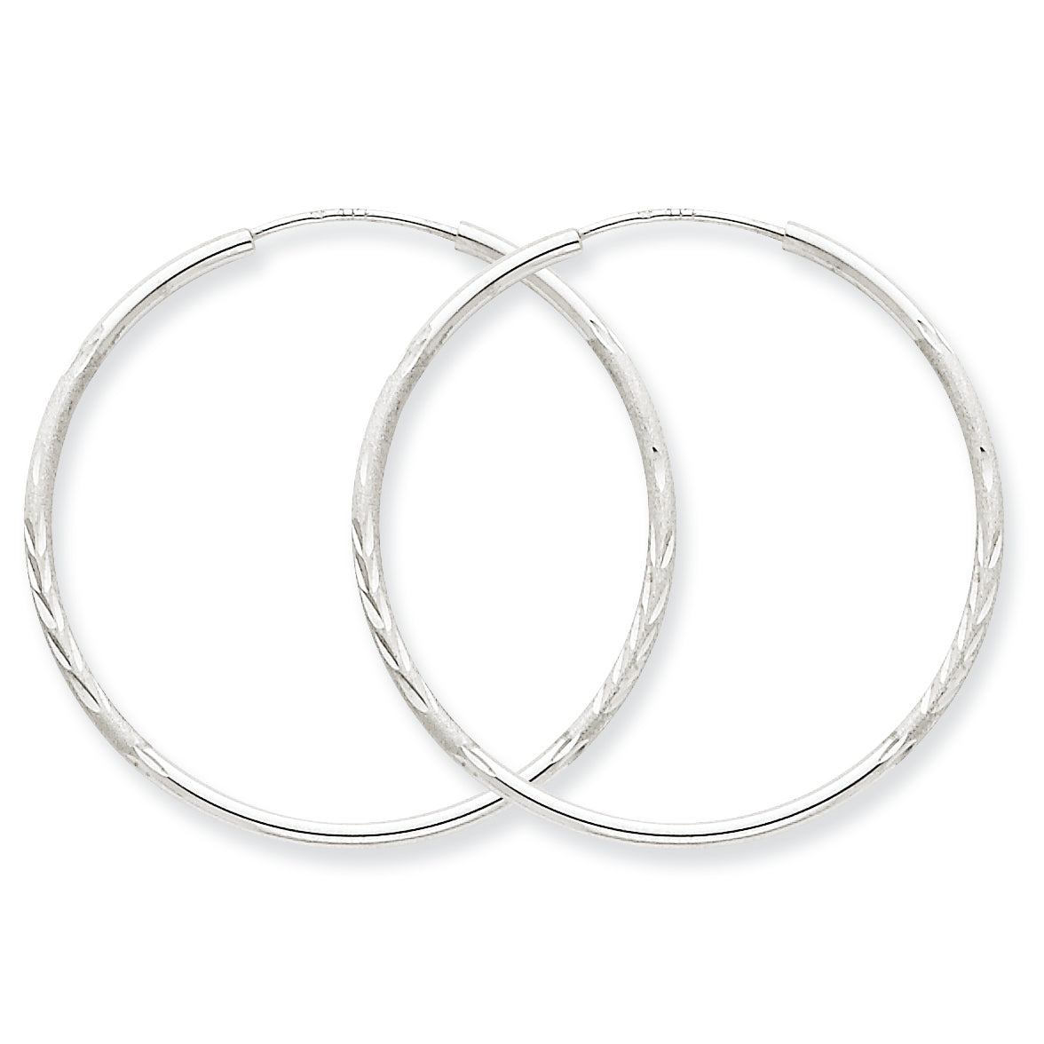 14K White Gold 1.5mm Diamond-cut Endless Hoop Earrings
