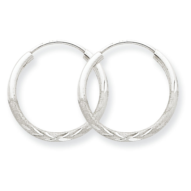 14K White Gold 1.5mm Diamond-cut Endless Hoop Earrings