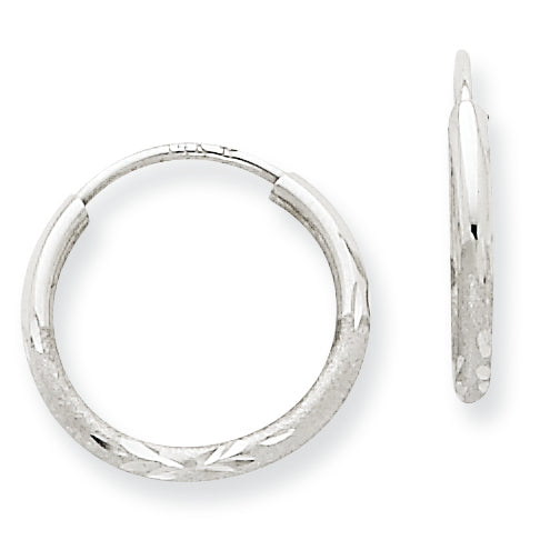 14K White Gold 1.5mm Diamond-cut Endless Hoop Earrings