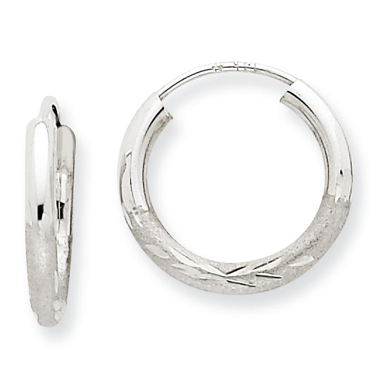 14K White Gold 2mm Diamond-cut Endless Hoop Earrings