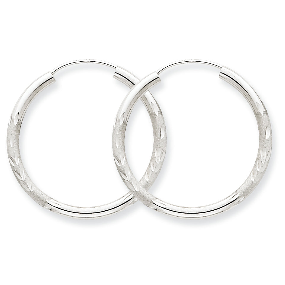 14K White Gold 2mm Diamond-cut Endless Hoop Earrings