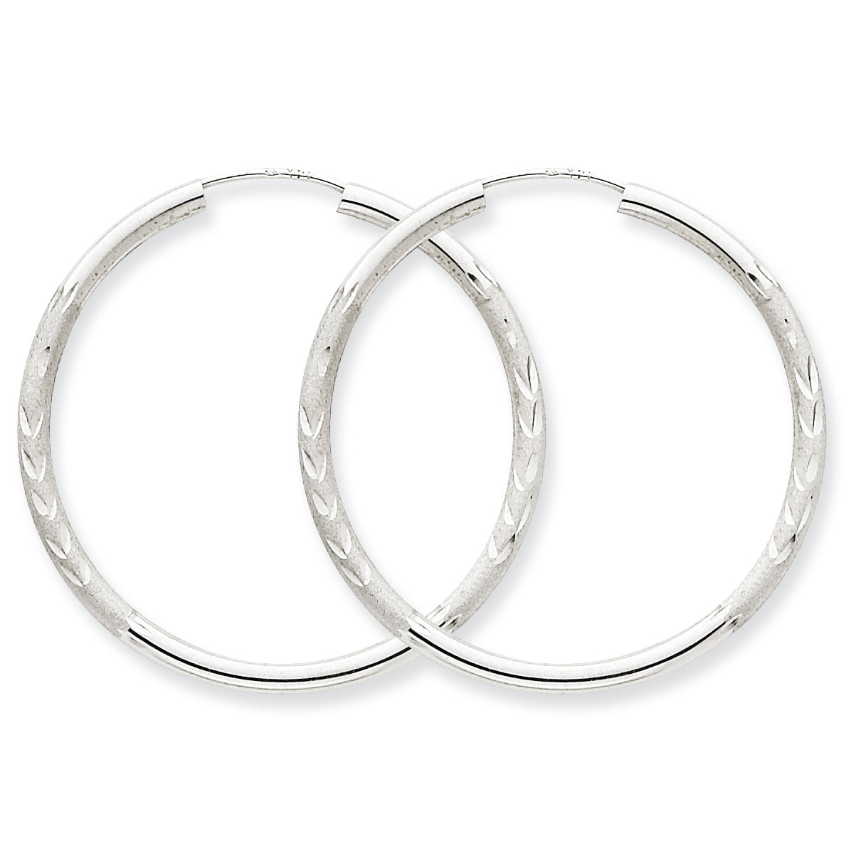 14K White Gold 2mm Diamond-cut Endless Hoop Earrings