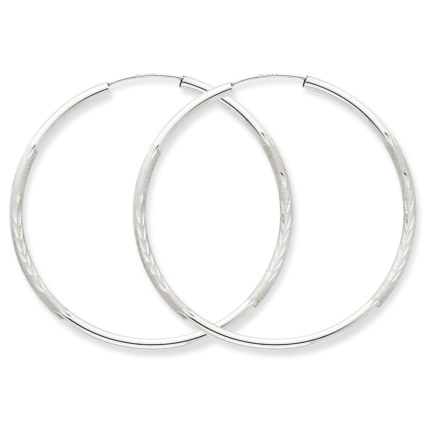 14K White Gold 2mm Diamond-cut Endless Hoop Earrings
