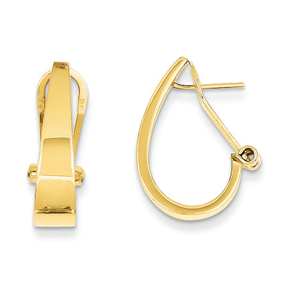 14K Gold Polished J-Hoop Omega Back Post Earrings