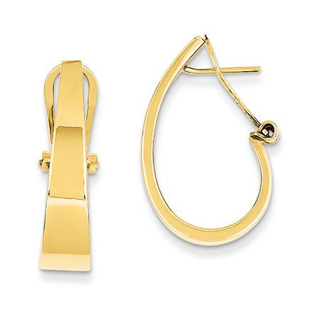 14K Gold Polished J-Hoop Click-in Back Post Earrings