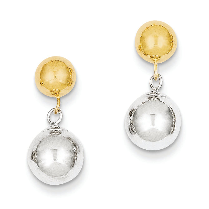 14K Gold Two-tone Polished Ball Dangle Post Earrings
