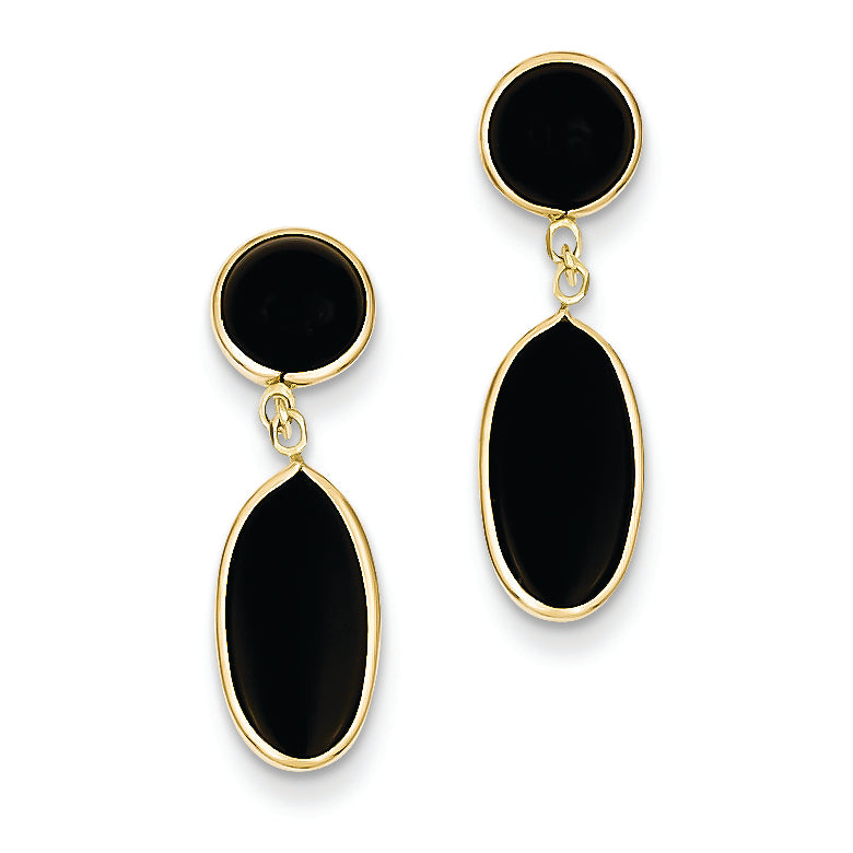 14K Gold Onyx Oval Dangle Post Earrings