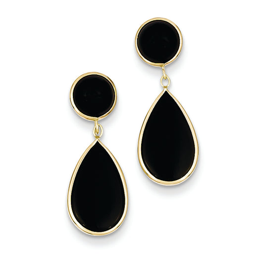 14K Gold Onyx Teardrop Dangle Post Earrings