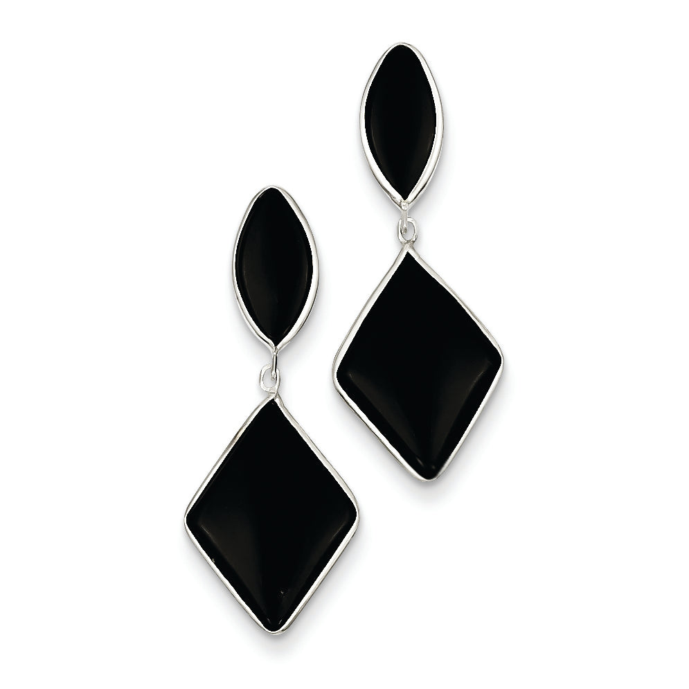 14K White Gold Onyx Dangle Post Earrings