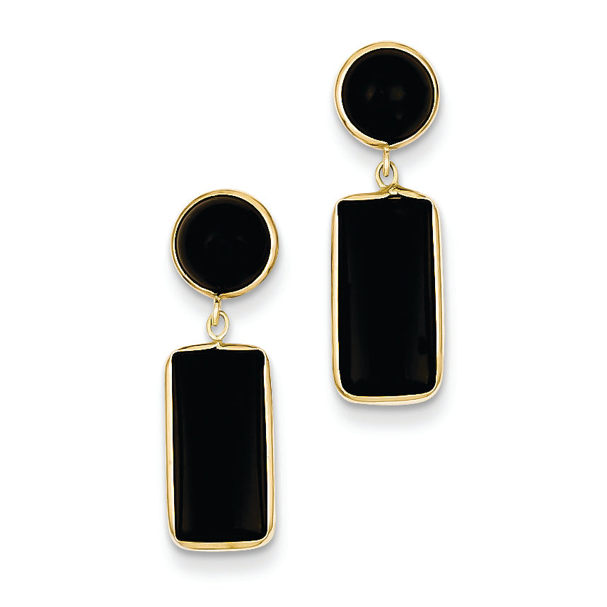 14K Gold Onyx Rectangle Dangle Post Earrings