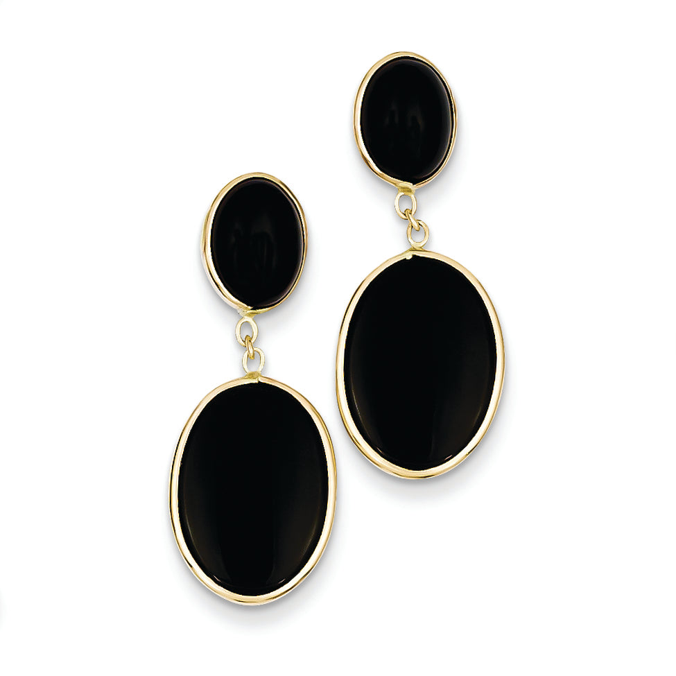 14K Gold Onyx Oval Dangle Earrings