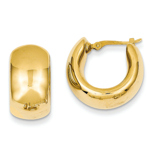 14K Gold Wide Puffed Hoop Earrings