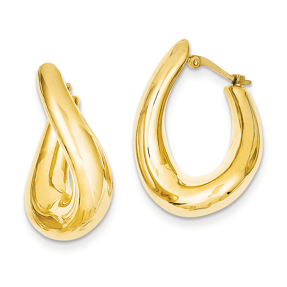 14K Gold Twisted Oval Hoop Earrings