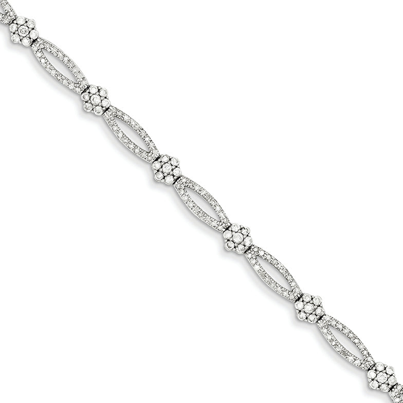 2.1 Carat 14K White Gold Diamond Flower Link & Link Bracelet