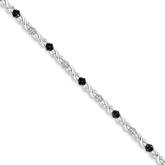 0.5 Carat 14K White Gold White & Black Diamond Flower Bracelet