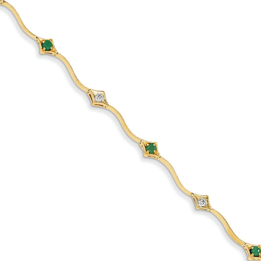 0.4 Carat 14K Gold Diamond and Emerald Round Bracelet