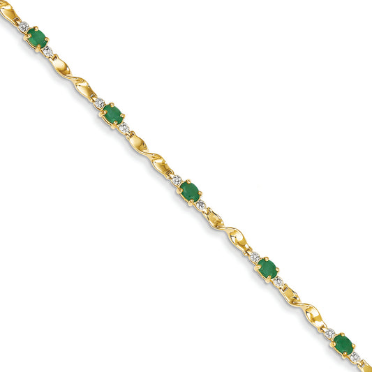 1.4 Carat 14K Gold Diamond and Emerald Oval Bracelet