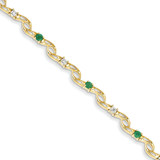 0.7 Carat 14K Gold Diamond and Emerald Round Bracelet