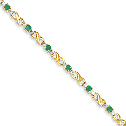 1.3 Carat 14K Gold Diamond and Emerald Round Bracelet