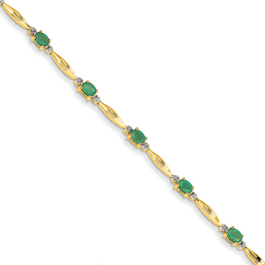 1.6 Carat 14K Gold Diamond and Emerald Oval Bracelet