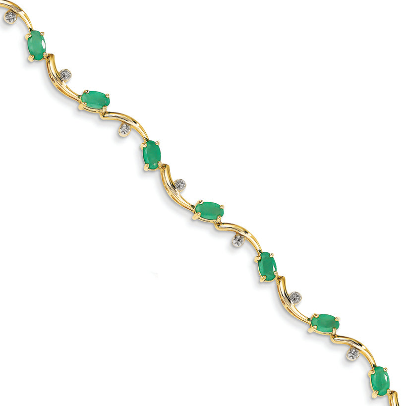 2.8 Carat 14K Gold Diamond and Emerald Oval Bracelet