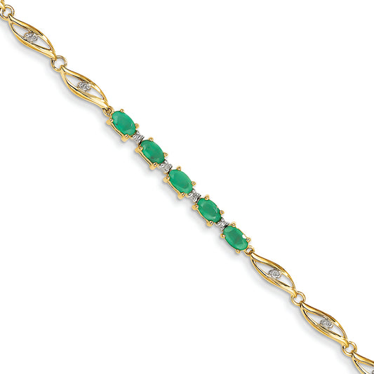 1.4 Carat 14K Gold Diamond and Emerald Oval Bracelet