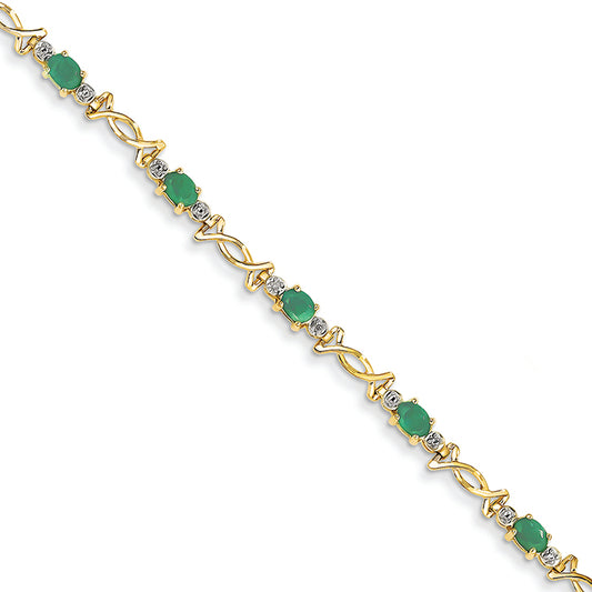 1.8 Carat 14K Gold Diamond and Emerald Oval Bracelet