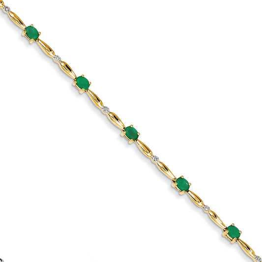 1.8 Carat 14K Gold Diamond and Emerald Oval Bracelet