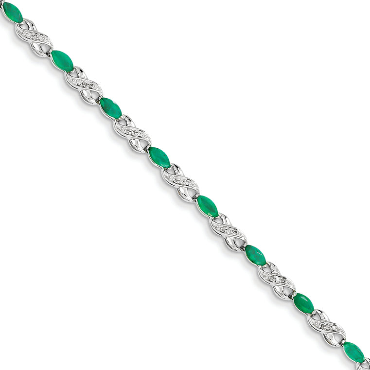 2.2 Carat 14K White Gold Diamond and Emerald Figure 8 Bracelet