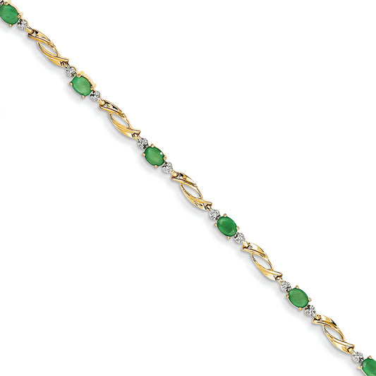 1.6 Carat 14K Gold Diamond and Emerald Oval Bracelet