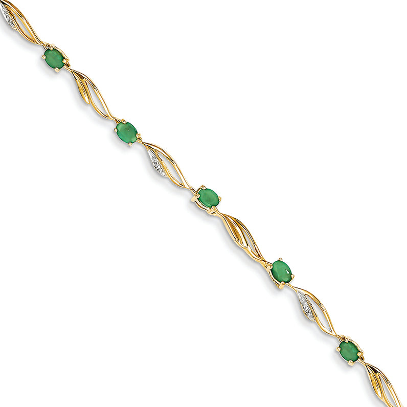 2 Carat 14K Gold Diamond and Emerald Oval Bracelet