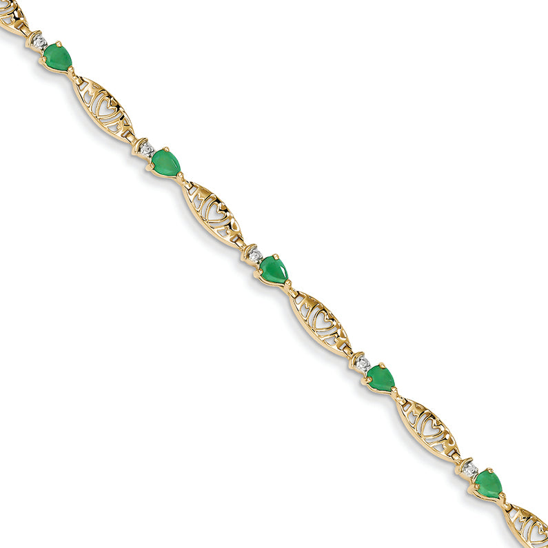 1.5 Carat 14K Gold Diamond and Emerald Pearshape Bracelet