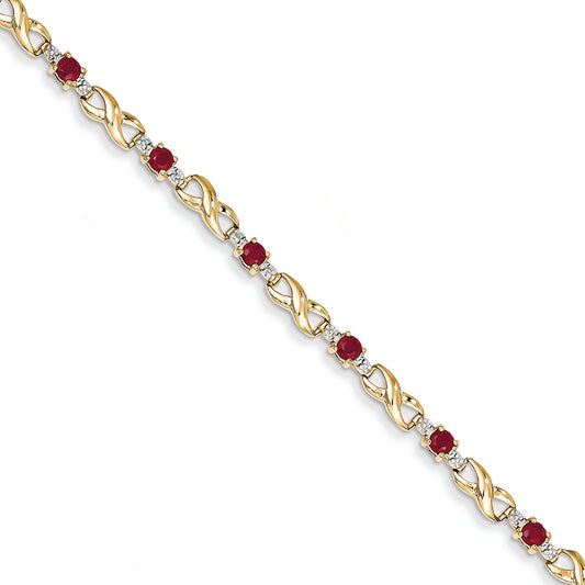 1.8 Carat 14K Gold Diamond and African Ruby Round Bracelet