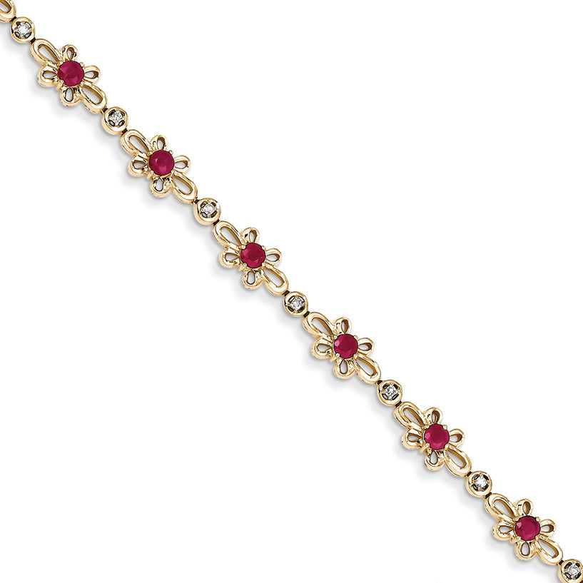 2 Carat 14K Gold Diamond and Ruby Flower Bracelet