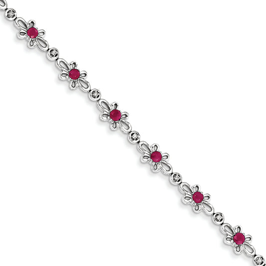 2 Carat 14K White Gold Diamond and Ruby Flower Bracelet
